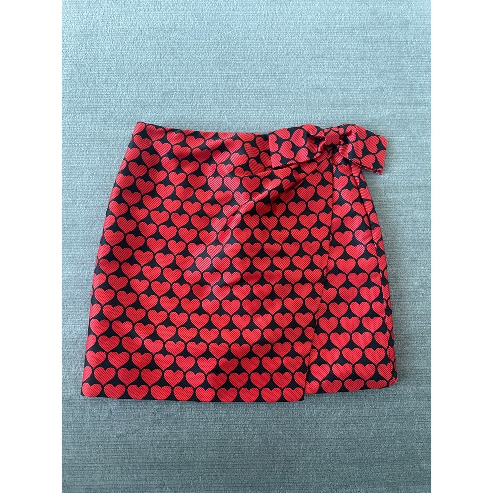 J Crew Skirt Women 6 Black‎ Red Heart Novelty Bow Mini Pencil Office Valentine